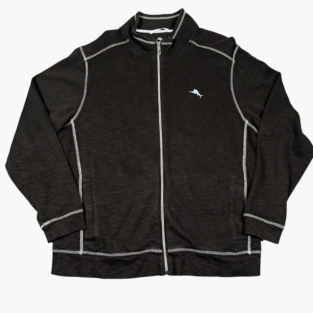 Tommy Bahama Montego Beach Full Zip Jacket Mens XL Black Contrast Stitch Marlin